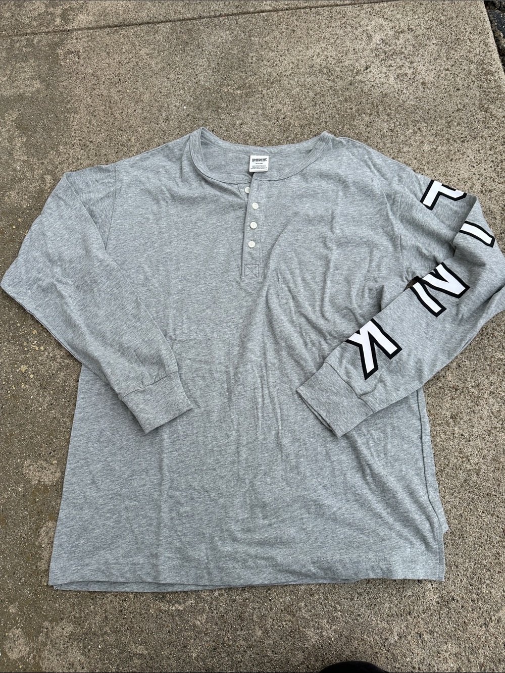 PINK Victoria's Secret Heather Gray Long Sleeve Henley with Sleeve Logo